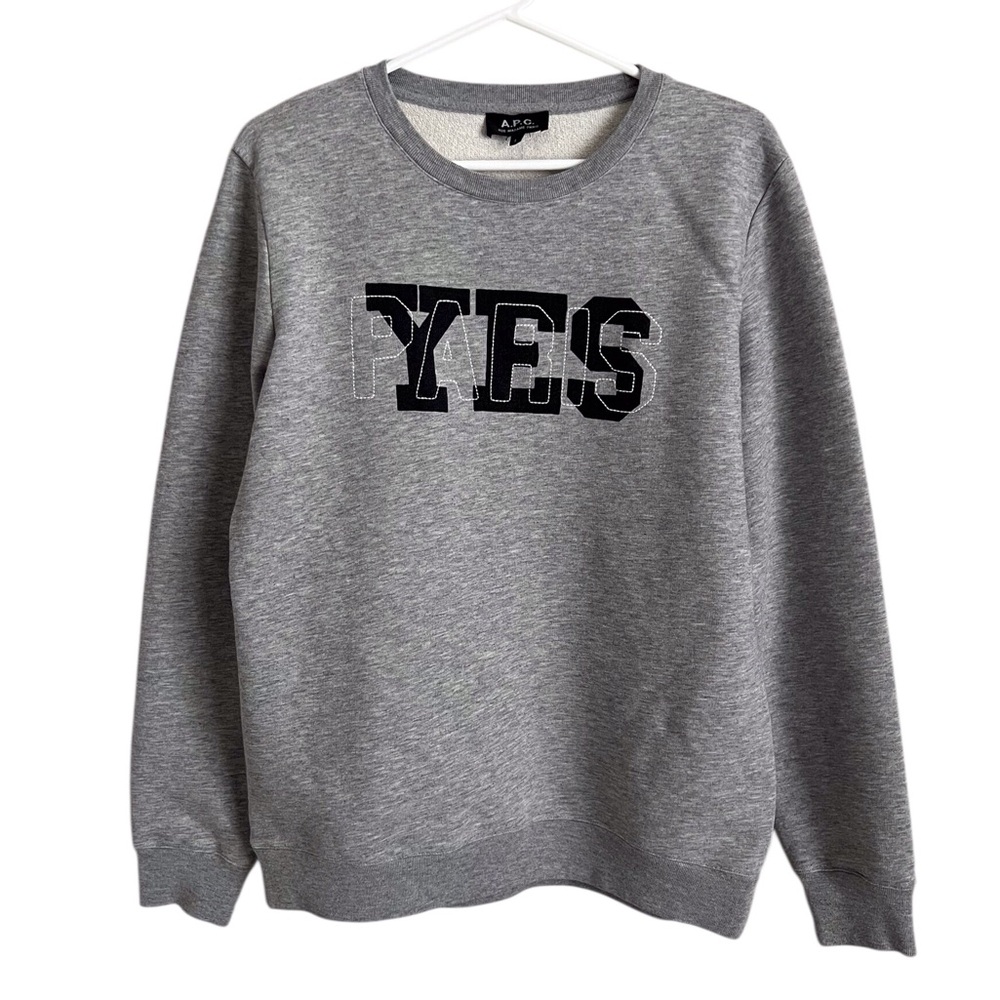 APC Women’s Yes Paris Grey Crew Neck Sweatshirt Preppy Collegiate Academia Large